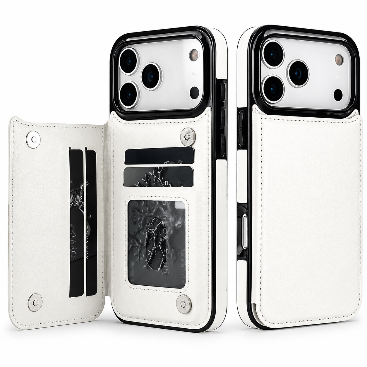 Premium iPhone Case Magnetic Flip Wallet Cover Card Holder Kickstand Shockproof Protective Faux Leather Camera Lens Guard Full Coverage Design