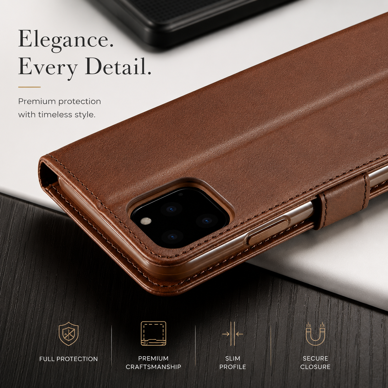 Premium iPhone Case Leather Wallet Flip Cover Card Holder Magnetic Closure Shockproof Camera Protection Slim Full Coverage Protective Design