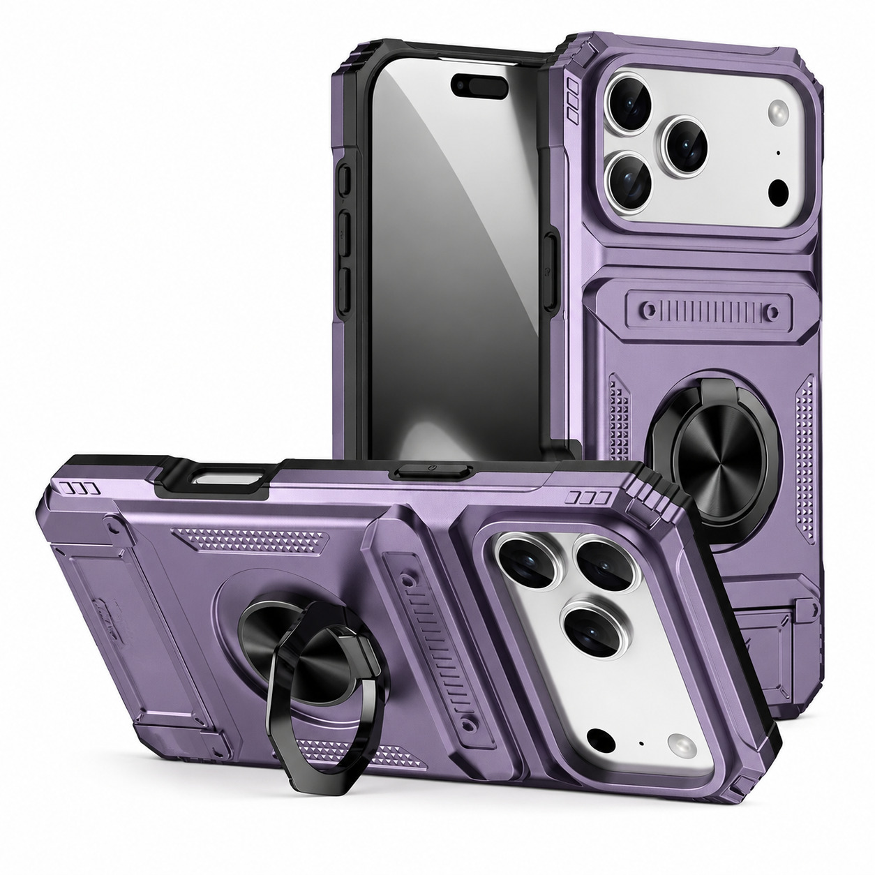 Premium iPhone Case Magnetic Rotating Ring Kickstand Wallet Cover Shockproof Card Holder Heavy Duty Protective Full Coverage Anti Scratch Design