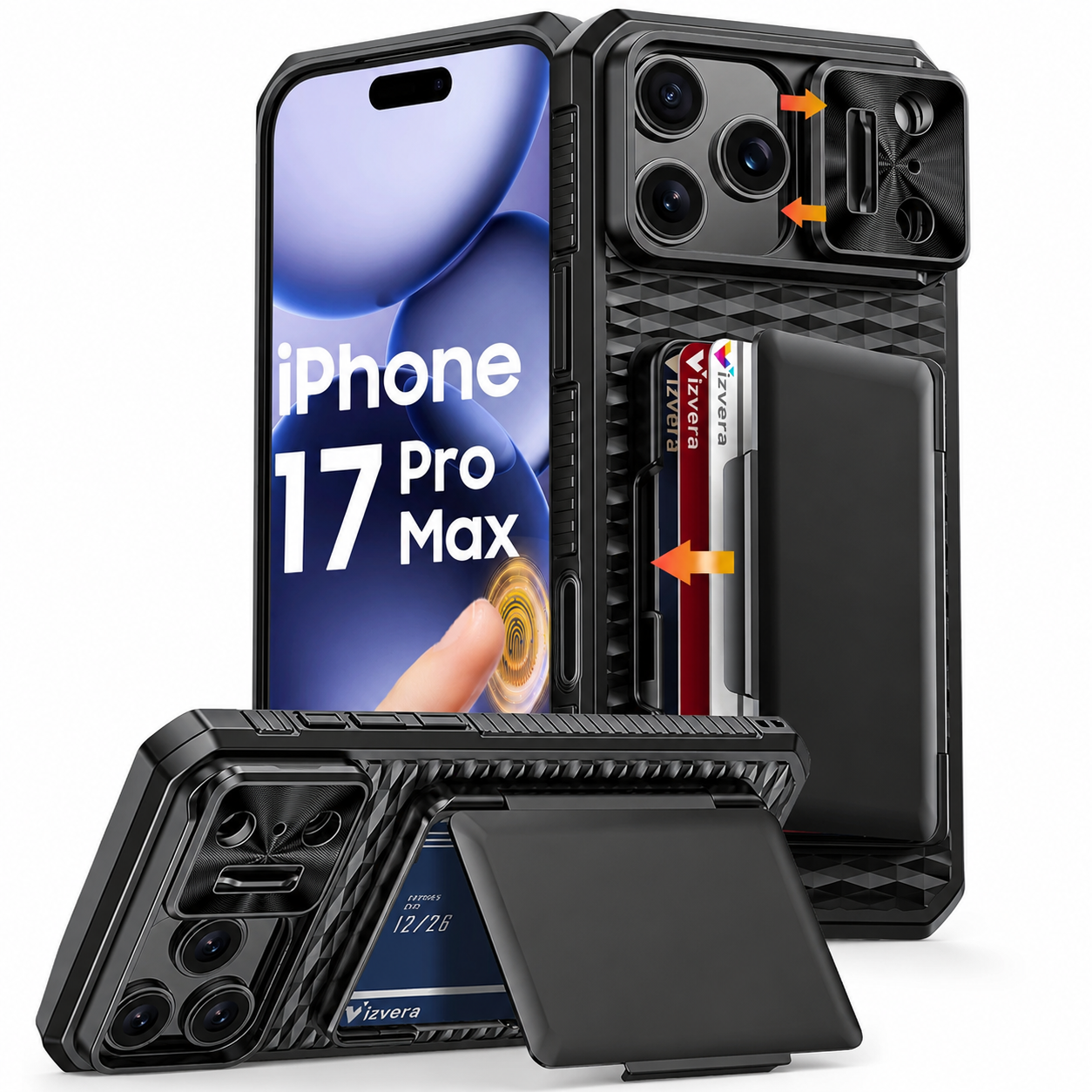 Premium iPhone Case Wallet Card Holder Sliding Camera Cover Stand MagSafe Compatible RFID Blocking Dual Layer Shockproof Heavy Duty Full Protection Design