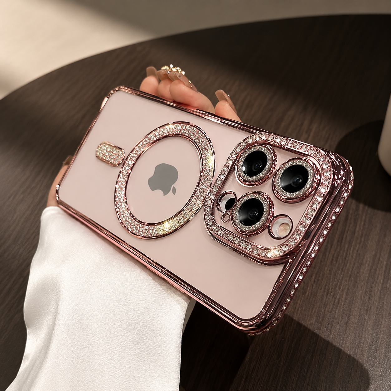 Premium iPhone Case MagSafe Compatible Transparent Glitter Diamond Design Shockproof Bumper Protective Cover Camera Lens Guard Ultra Thin Slim Design