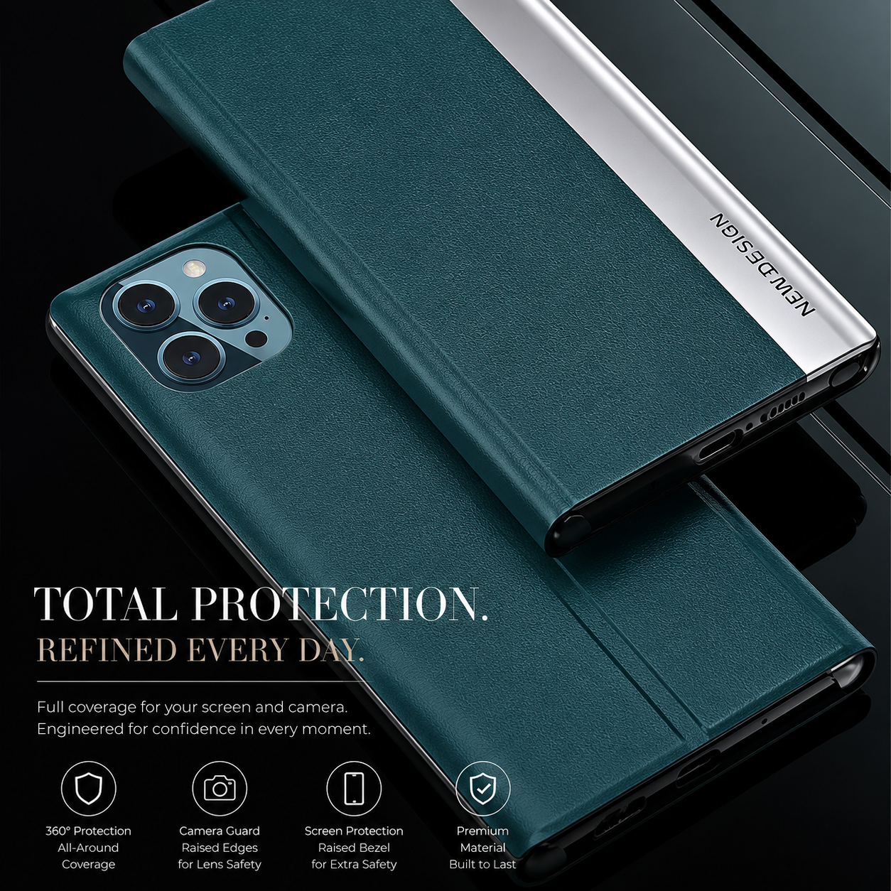Premium iPhone Flip Wallet Case MagSafe Compatible Magnetic Card Holder Shockproof Protective Cover PU Leather Stand Full Screen Protection Slim Design