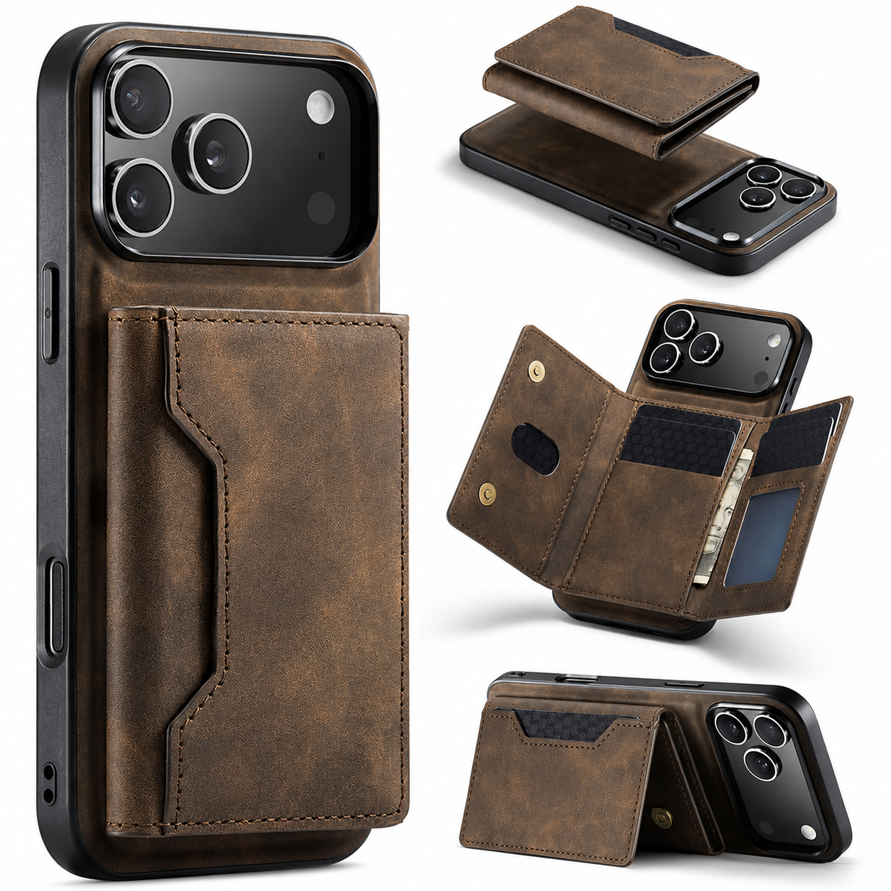 Premium iPhone Case Detachable Magnetic Wallet Cover Leather Card Holder Kickstand Shockproof Protective Cover Anti Scratch Full Body Slim