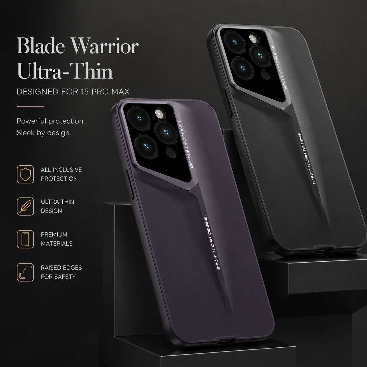 Premium iPhone Case Ultra Thin Titanium Finish Blade Style Shockproof Lens Protection Lightweight Half Wrapped Protective Cover Full Coverage Design