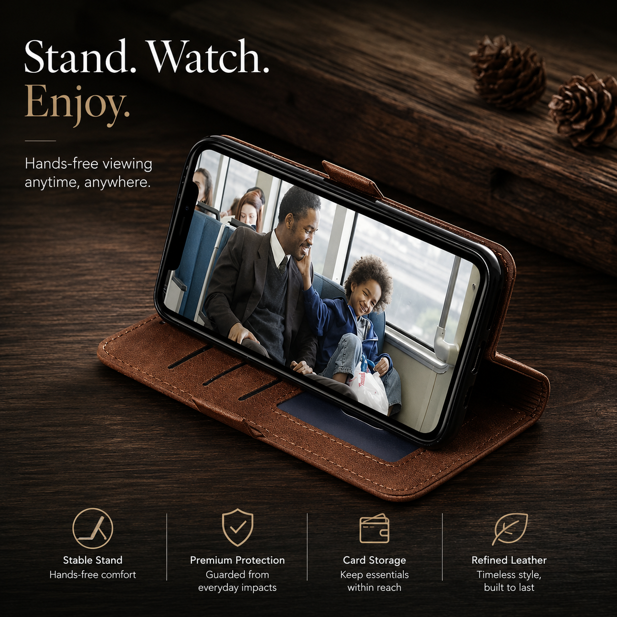 Premium iPhone Case Leather Wallet Flip Cover MagSafe Compatible Card Holder Magnetic Closure Shockproof Camera Protection Stand Full Coverage