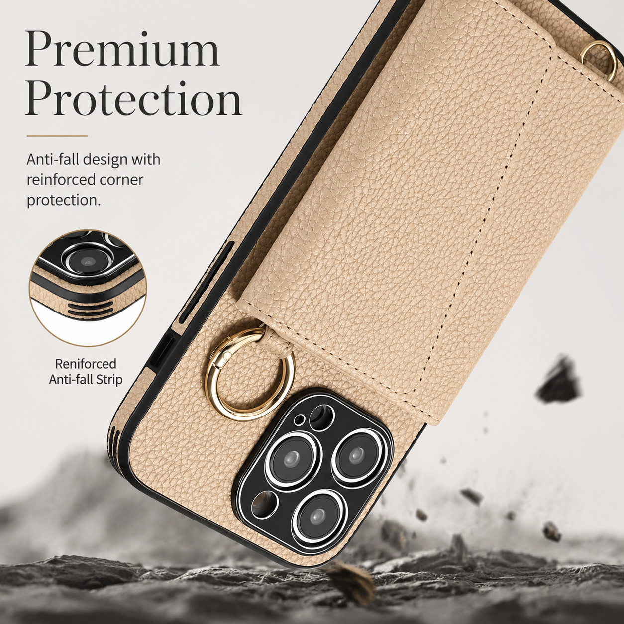 Premium iPhone Case MagSafe Compatible Magnetic Crossbody Wallet Cover PU Leather Card Holder Finger Ring Stand Strap Shockproof Full Coverage Design