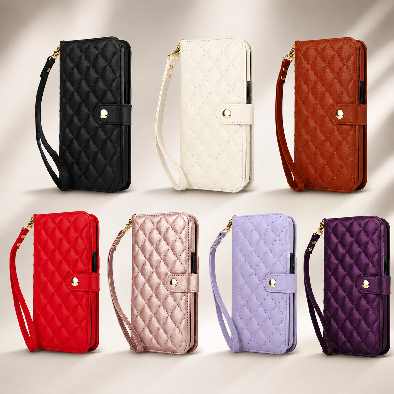 Premium iPhone Wallet Case Crossbody Flip Cover RFID Blocking Card Holder PU Leather Magnetic Closure Shockproof Full Coverage Strap Protective Case