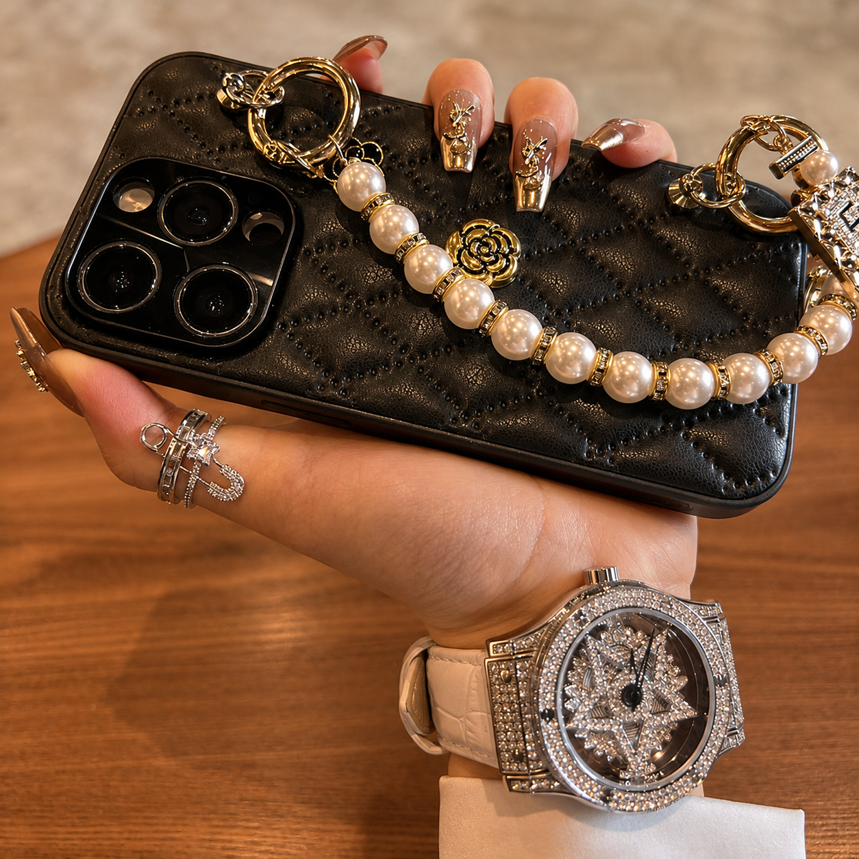 Premium iPhone Case 3D Camellia Floral Design Protective Cover Chain Strap Shockproof Slim Lightweight Elegant Full Coverage Luxury Fashion Case