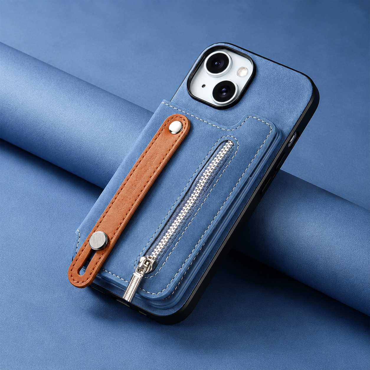 Premium iPhone Wallet Case Detachable Zipper Flip Cover PU Leather Card Holder Magnetic Closure Wrist Strap Shockproof Full Coverage Protective Design