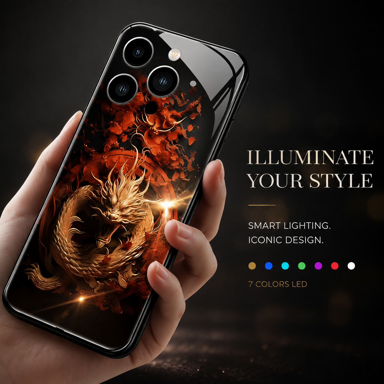 Premium iPhone Case LED Luminous Protective Cover Sound Reactive Tempered Glass Shockproof Camera Lens Protection Slim Full Coverage