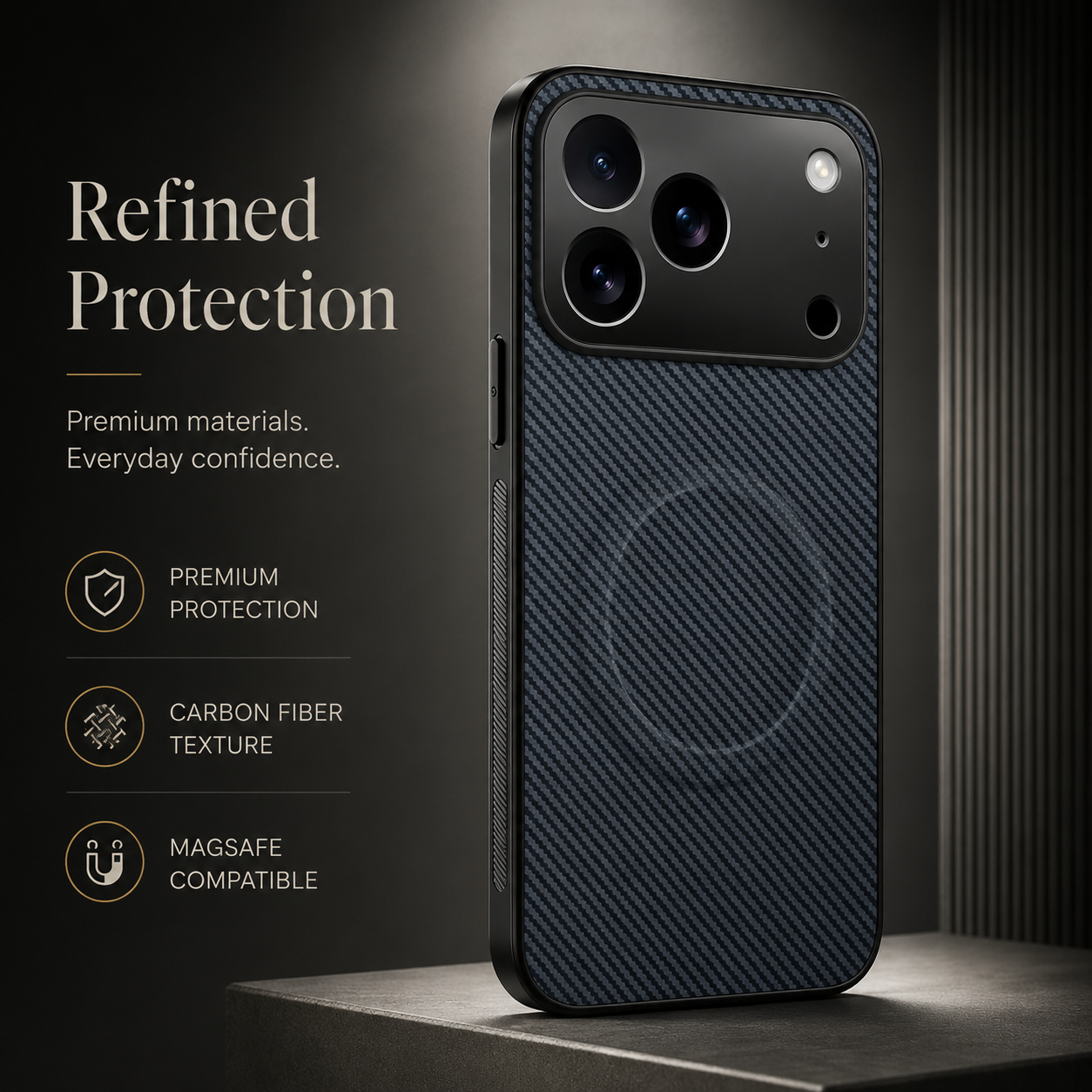 Premium iPhone Case MagSafe Compatible Carbon Fiber Leather Protective Cover Wireless Charging Shockproof Anti Scratch Slim Camera Lens Protection Full Coverage