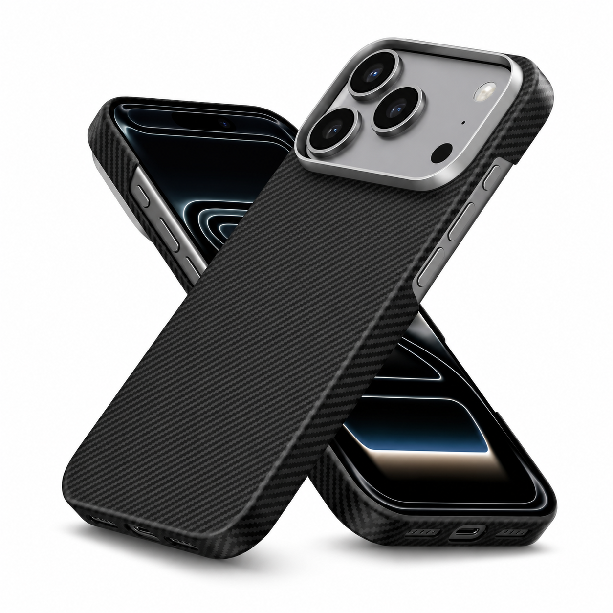 Premium iPhone Case Aramid Fiber Slim Hard Cover Matte Black Shockproof Protective Anti Scratch Lightweight Full Coverage Durable Design