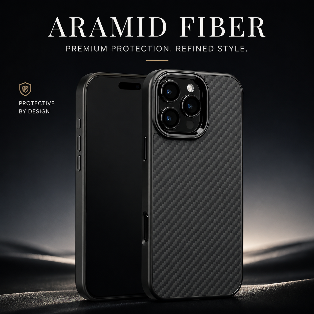 Premium iPhone Case Carbon Fiber Aramid Armor Cover Metal Frame Shockproof Full Coverage Anti Scratch Wireless Charging Slim Protective Design