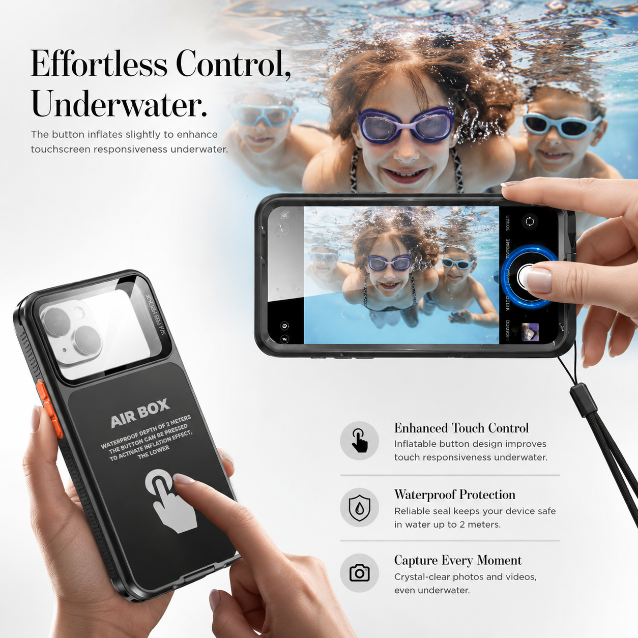 Premium iPhone Case Waterproof IP68 Full Body Sealed Cover Shockproof Dustproof Protective Camera Lens Protection Underwater Outdoor Full Coverage