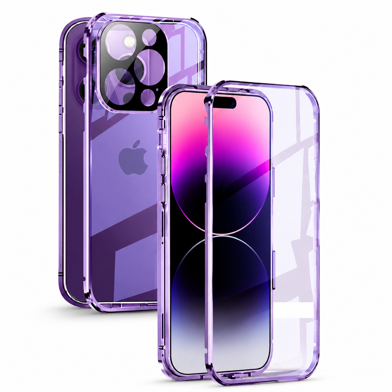 Premium iPhone Case MagSafe Compatible Magnetic Fit Double Sided Tempered Glass Metal Frame 360 Full Body Shockproof Cover Camera Lens Protection Slim Design