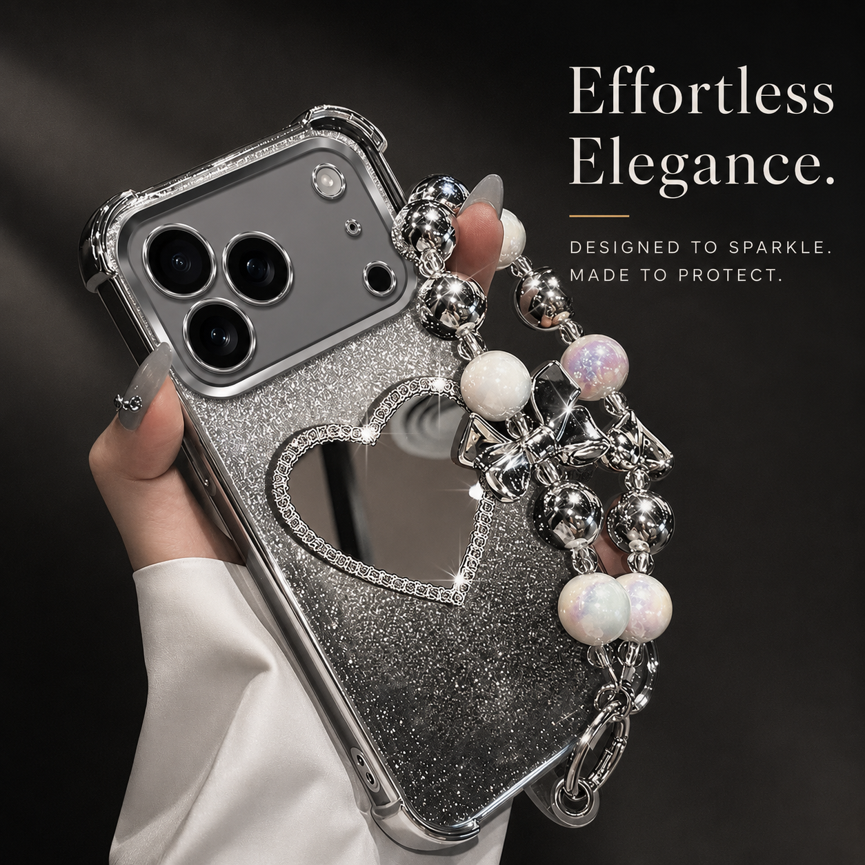 Premium iPhone Case MagSafe Compatible Glitter Mirror Bracelet Cover Shockproof Silicone Stand Holder Non Slip Anti Fingerprint Full Coverage Protective Design