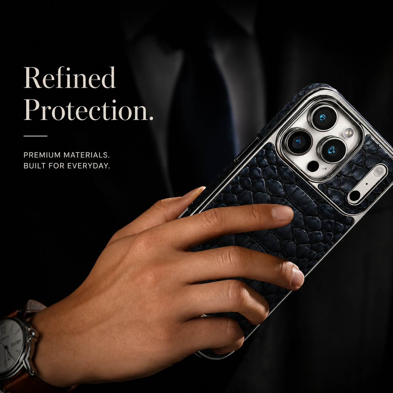 Premium iPhone Case Leather Snake Pattern Cover Soft Flannel Lining Anti Scratch Non Slip Slim Lightweight Protective Fashion Design Half Wrapped