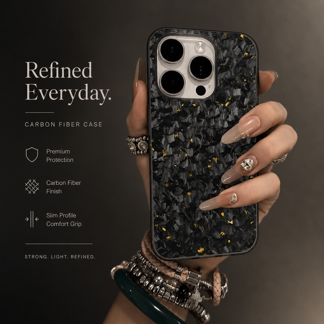 Premium iPhone Case MagSafe Compatible Forged Carbon Fiber Cover Dual Layer Shockproof Metal Lens Frame Button Protection Full Coverage Lightweight Design