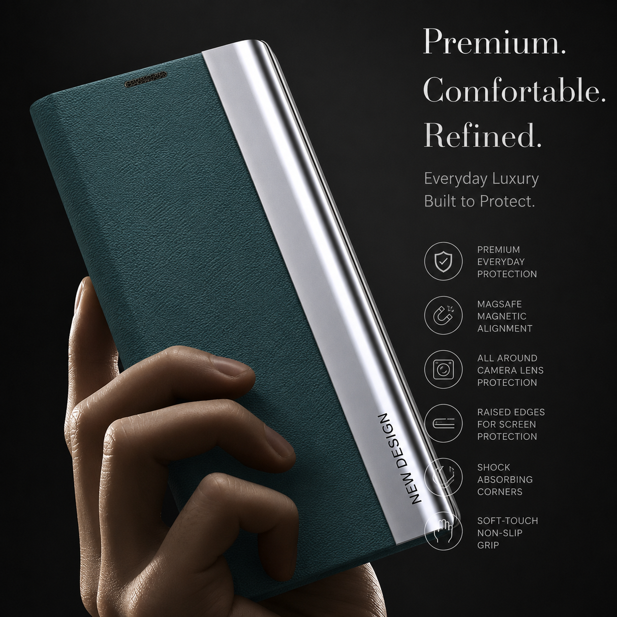 Premium iPhone Flip Wallet Case MagSafe Compatible Magnetic Card Holder Shockproof Protective Cover PU Leather Stand Full Screen Protection Slim Design