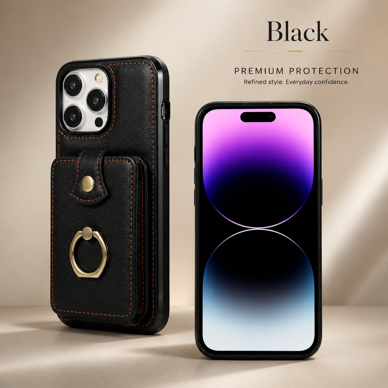Premium iPhone Case Wallet Cover Card Holder RFID Blocking Ring Kickstand PU Leather Shockproof Protective Cover Anti Scratch Slim Full Protection