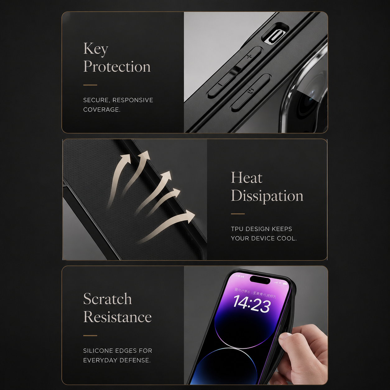 Premium iPhone Case Metal Back Protective Cover Shockproof Silicone Frame Camera Lens Protection Anti Scratch Heavy Duty Slim Full Coverage