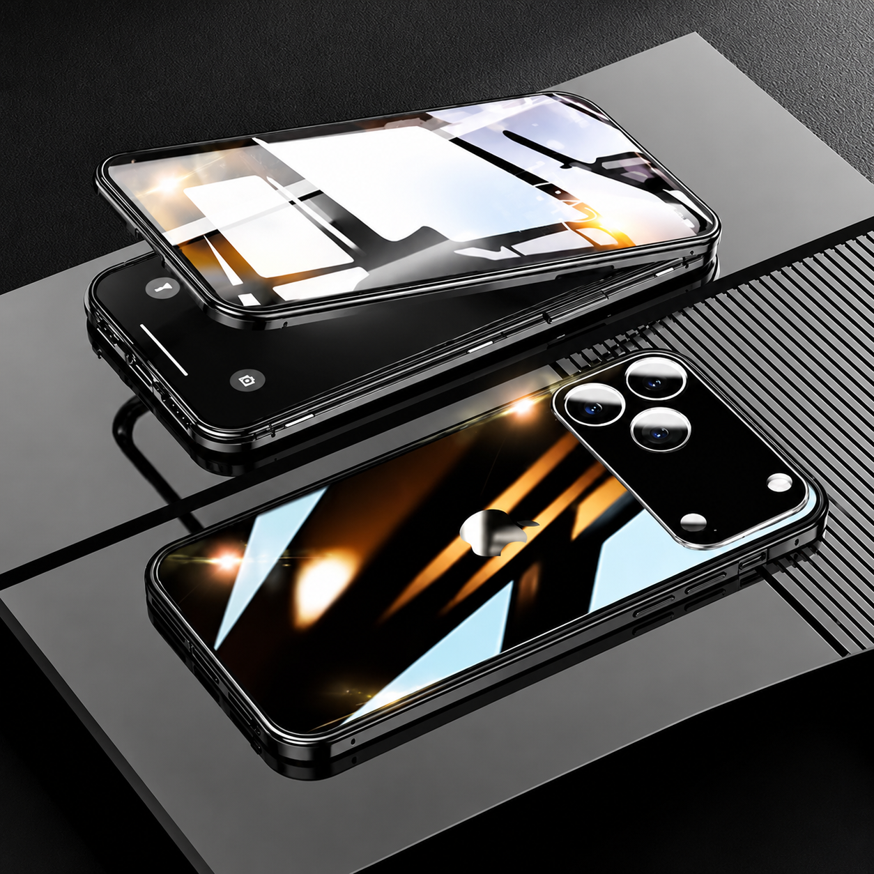Premium iPhone Case 360 Full Body Protection Magnetic Aluminum Alloy Tempered Glass Double Sided Shockproof Snap Lock Heavy Duty Protective Design