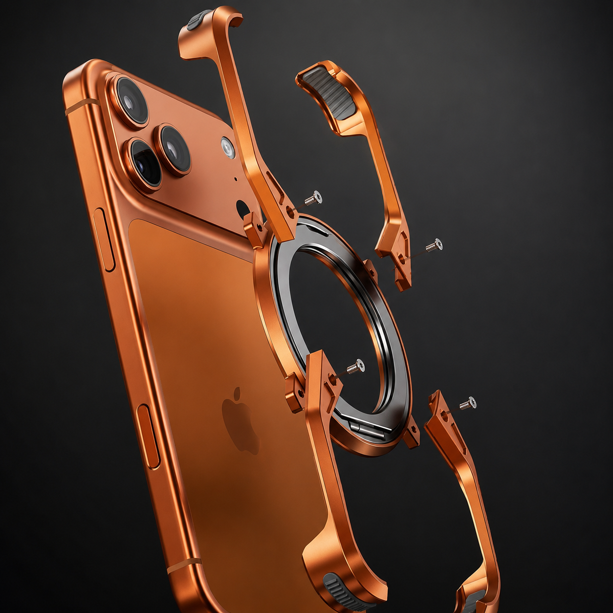 Premium iPhone Case MagSafe Compatible Magnetic Aluminum Bumper Frame Cover 360 Rotating Ring Stand Shockproof Edge Protection Camera Lens Guard Slim Design