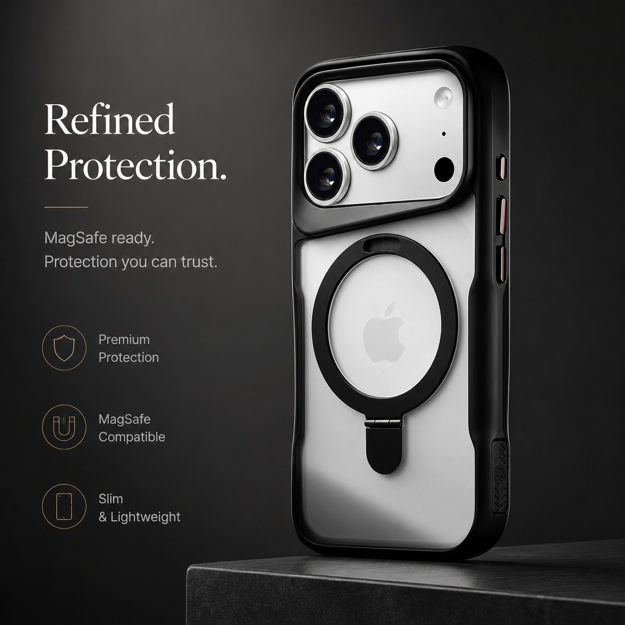 Premium iPhone Case MagSafe Compatible Magnetic Ring Stand Protective Cover Shockproof Bumper Camera Lens Protection Matte Translucent Slim Full Coverage