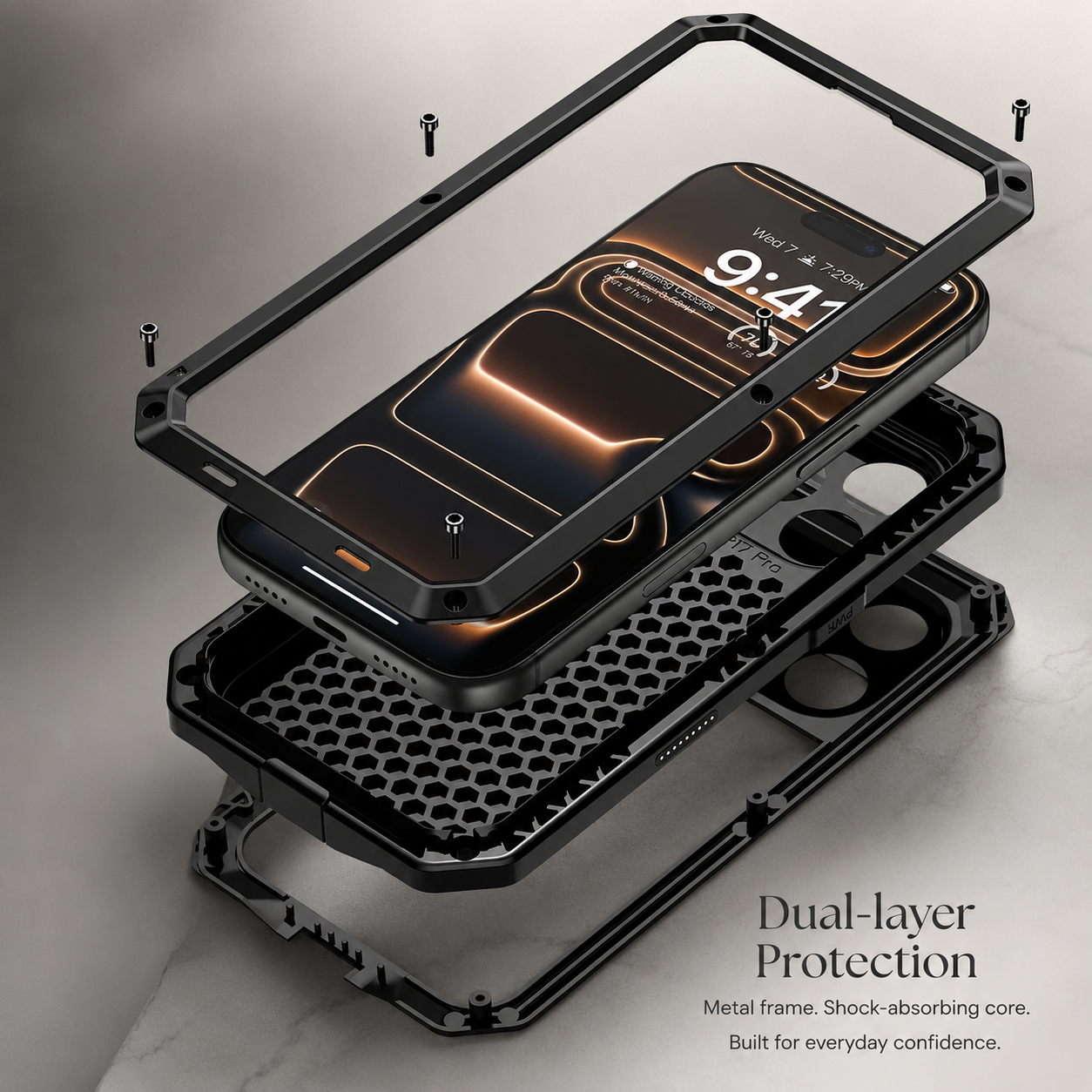 Premium iPhone Case MagSafe Compatible Magnetic Aluminum Armor Frame Cover Heavy Duty Shockproof Built In Glass Screen Protector Camera Lens Guard
