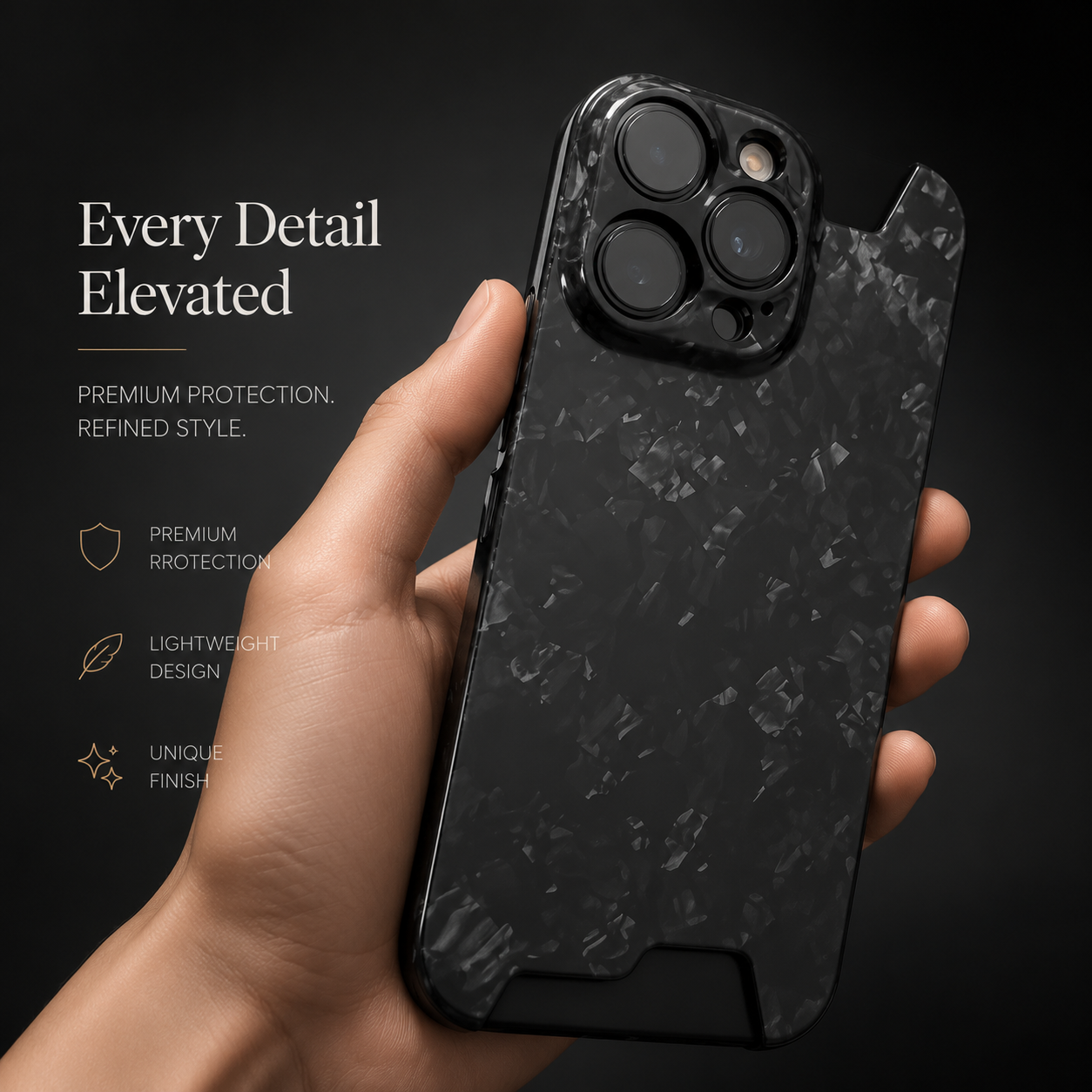 Premium iPhone Case Forged Carbon Fiber Cover Ultra Thin Glossy Lightweight Scratch Resistant Half Wrapped Slim Protective Wireless Charging Design