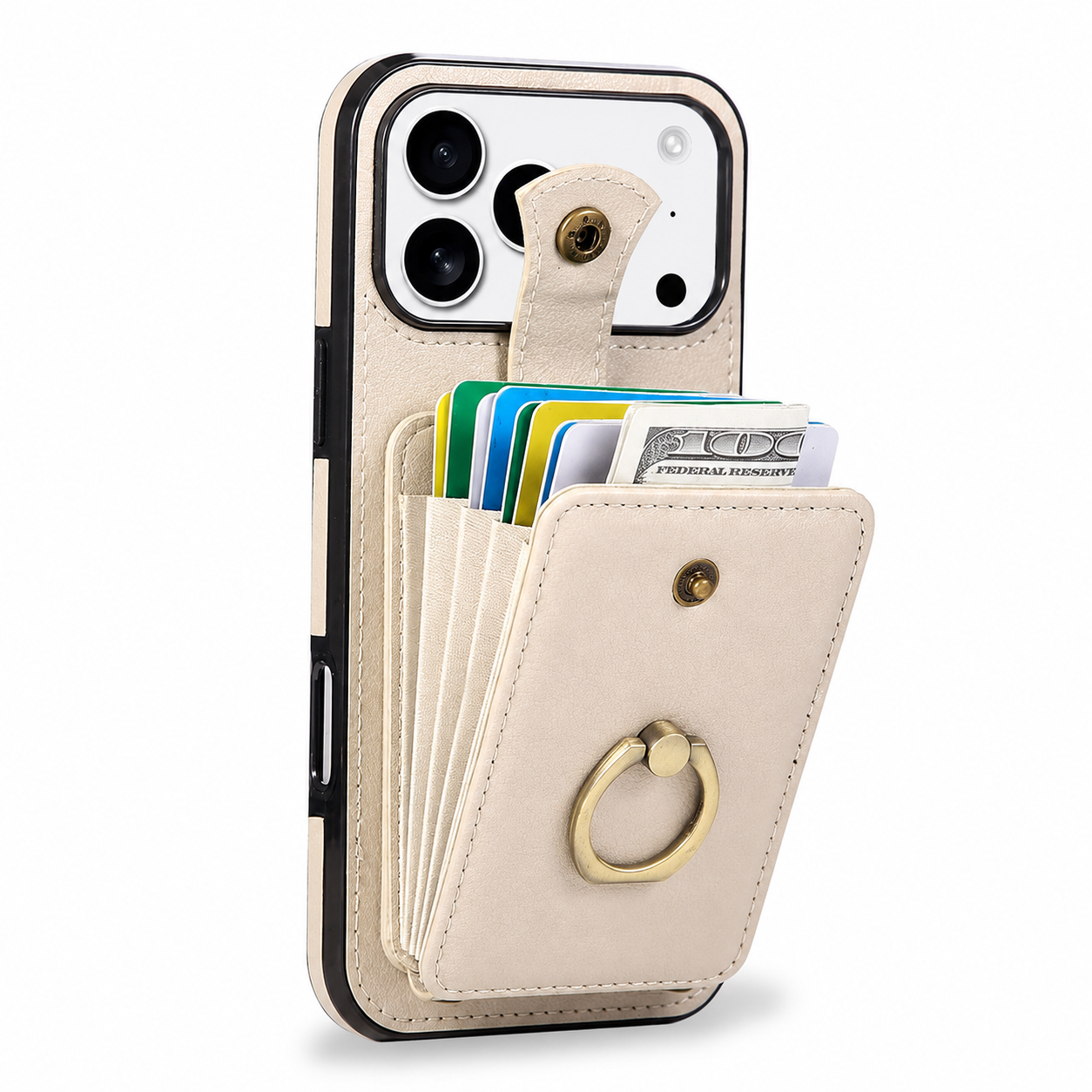 Premium iPhone Case Wallet Cover Card Holder RFID Blocking Ring Kickstand PU Leather Shockproof Protective Cover Anti Scratch Slim Full Protection