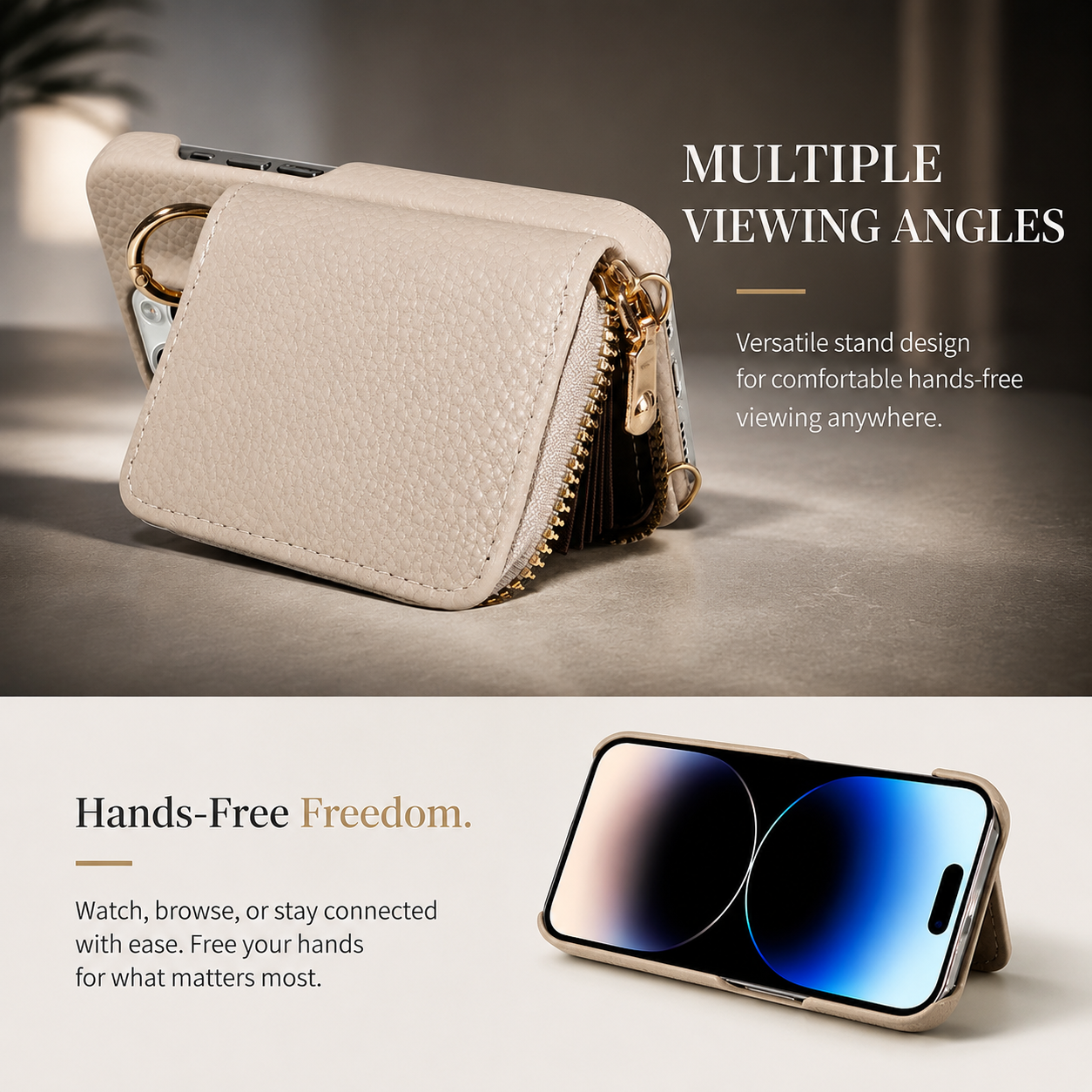 Premium iPhone Case Leather Wallet Crossbody Cover MagSafe Compatible Card Holder Zipper Pocket Magnetic Closure Shockproof Full Coverage Lanyard Strap