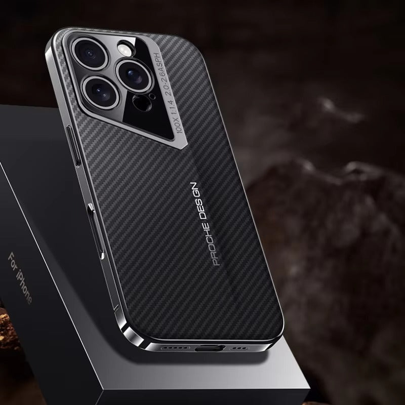 Premium iPhone Case Carbon Fiber Electroplated Protective Cover MagSafe Compatible Magnetic Shockproof Non Slip Anti Fingerprint Full Coverage Design