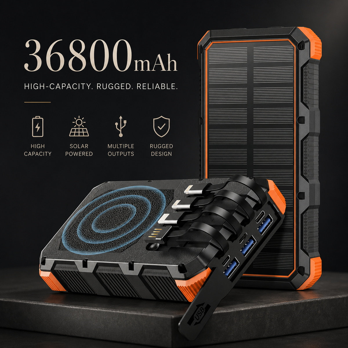 Premium 20000mAh Solar Power Bank Fast Charging Portable Battery Pack LED Flashlight Outdoor Travel Charger USB Device Charging Everyday Use Mode
