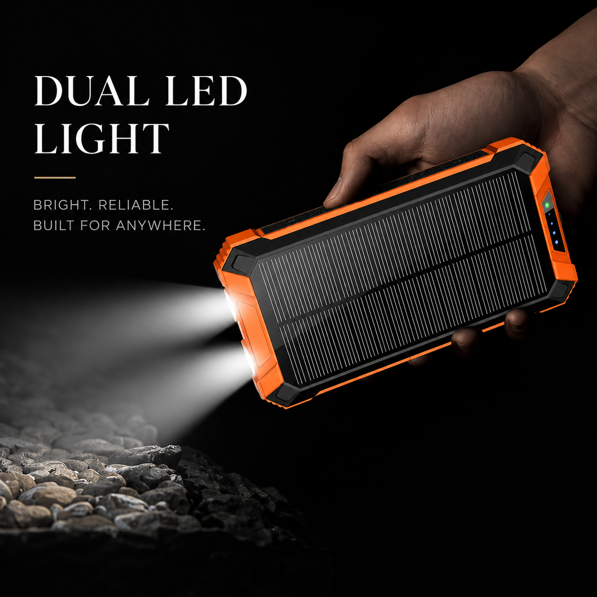 Premium 20000mAh Solar Power Bank Fast Charging Portable Battery Pack LED Flashlight Outdoor Travel Charger USB Device Charging Everyday Use Mode