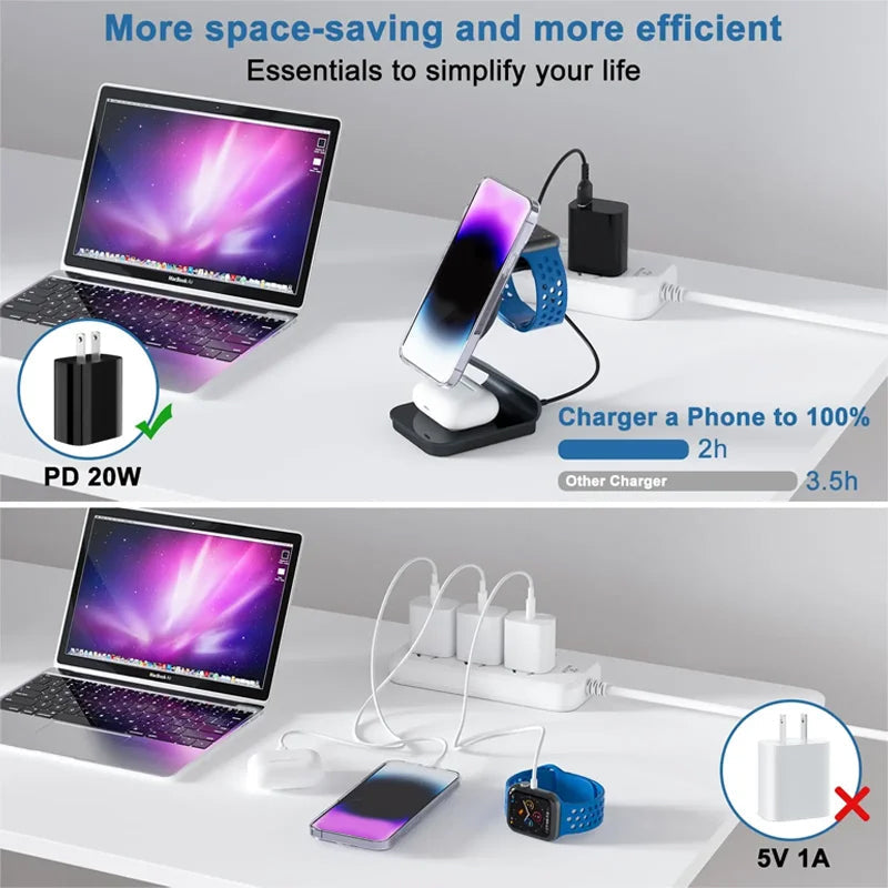Premium 3 In 1 Wireless Charger Foldable Aluminum Charging Station MagSafe Compatible 15W Fast Magnetic Charging Dock