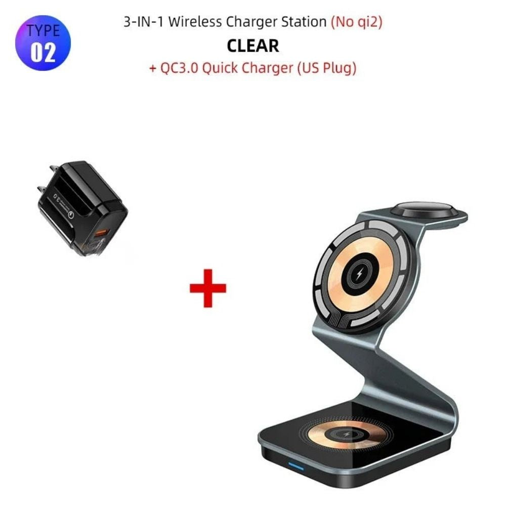 Premium 3 In 1 Wireless Charger Foldable Aluminum Charging Station MagSafe Compatible 15W Fast Magnetic Charging Dock