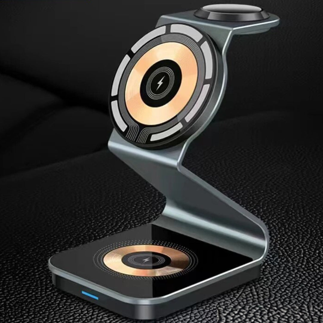 Premium 3 In 1 Wireless Charger Foldable Aluminum Charging Station MagSafe Compatible 15W Fast Magnetic Charging Dock