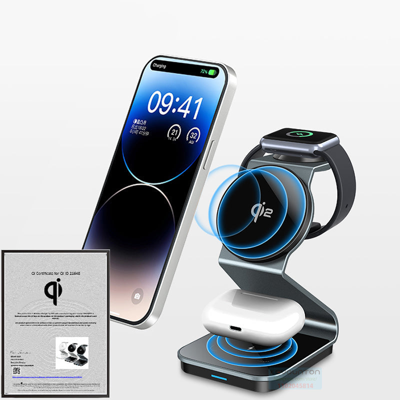 Premium 3 In 1 Wireless Charger Foldable Aluminum Charging Station MagSafe Compatible 15W Fast Magnetic Charging Dock
