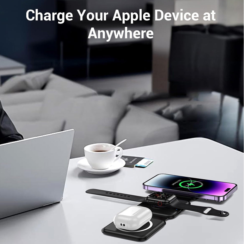 Premium 3 In 1 Wireless Charger Foldable Aluminum Charging Station MagSafe Compatible 15W Fast Magnetic Charging Dock