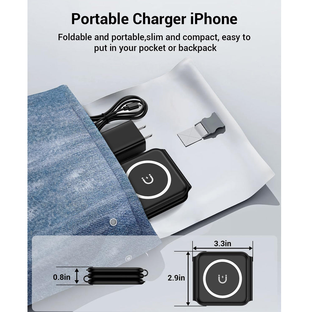 Premium 3 In 1 Wireless Charger Foldable Aluminum Charging Station MagSafe Compatible 15W Fast Magnetic Charging Dock