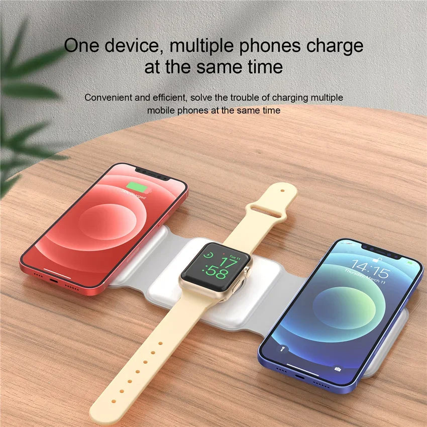 Premium 3 In 1 Wireless Charger Foldable MagSafe Compatible 15W Fast Charging Station Magnetic Portable Dock for Smartphone Watch and Earbuds