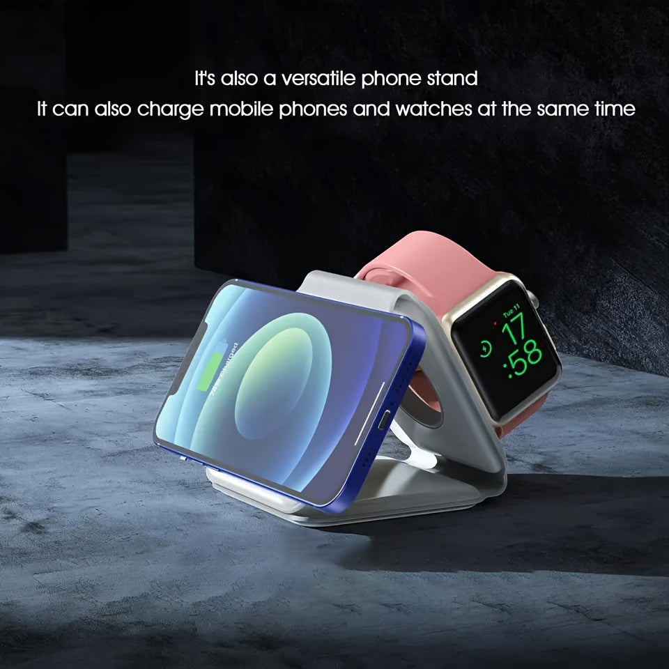 Premium 3 In 1 Wireless Charger Foldable MagSafe Compatible 15W Fast Charging Station Magnetic Portable Dock for Smartphone Watch and Earbuds