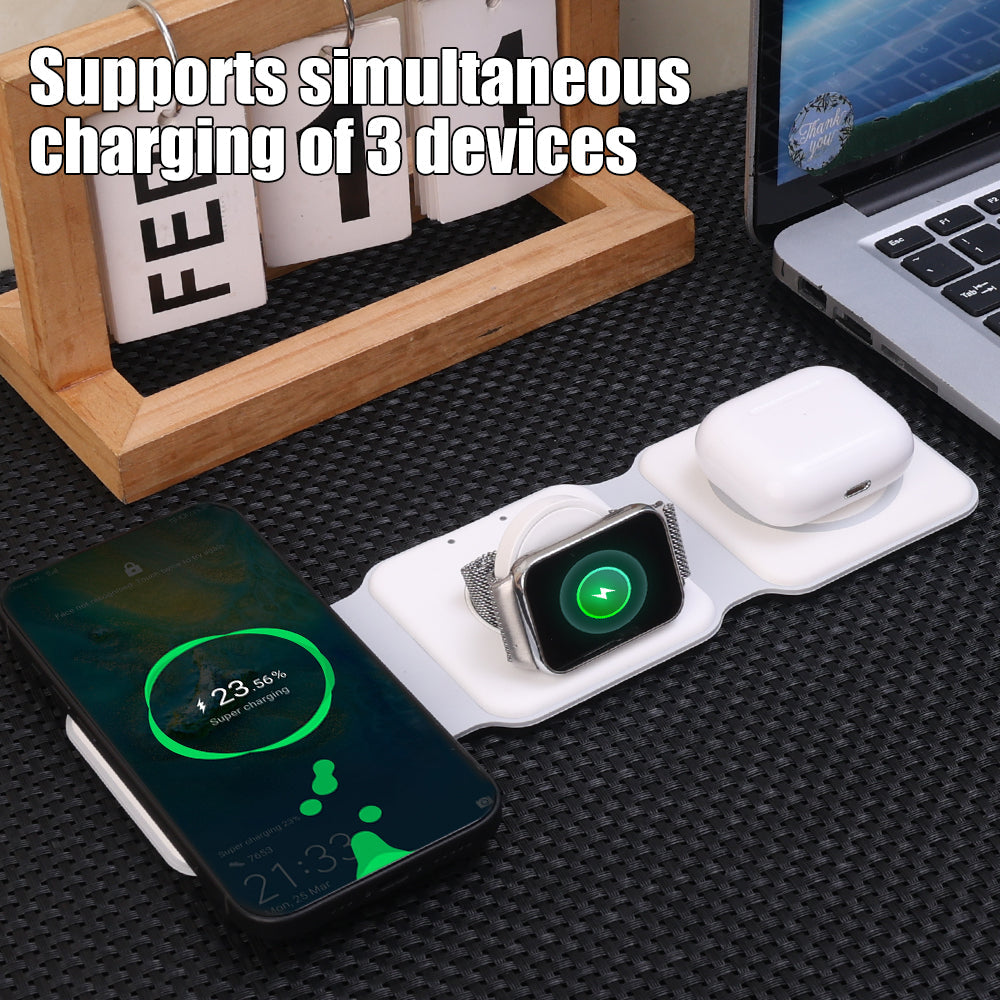 Premium 3 In 1 Wireless Charger Foldable MagSafe Compatible 15W Fast Charging Station Magnetic Portable Dock for Smartphone Watch and Earbuds