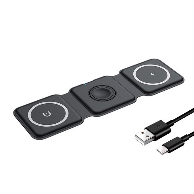 Premium 3 In 1 Wireless Charger Foldable MagSafe Compatible 15W Fast Charging Station Magnetic Portable Dock for Smartphone Watch and Earbuds