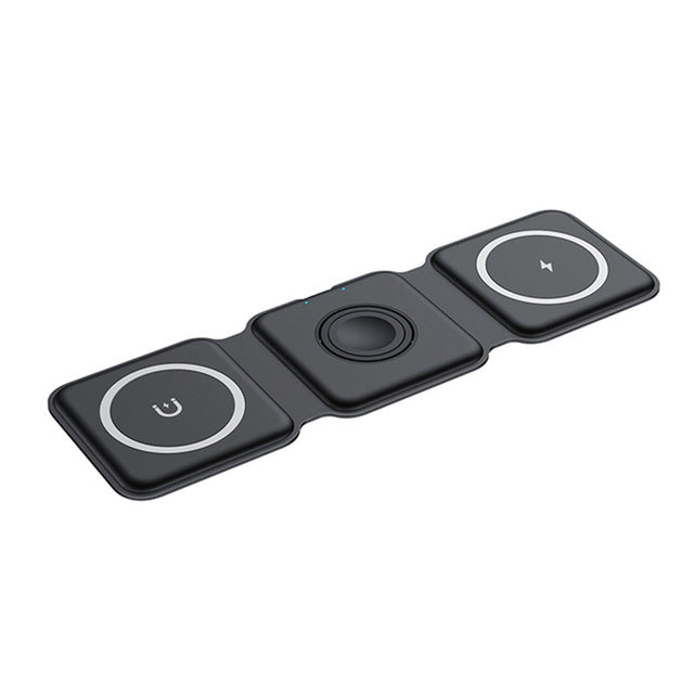 Premium 3 In 1 Wireless Charger Foldable MagSafe Compatible 15W Fast Charging Station Magnetic Portable Dock for Smartphone Watch and Earbuds