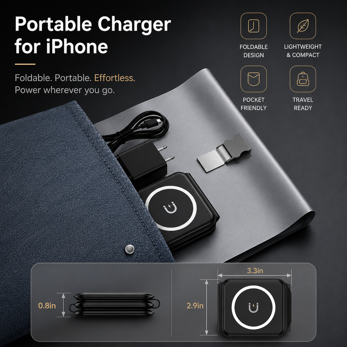 Premium 3-in-1 Wireless Charger Foldable Aluminum Charging Station MagSafe Compatible 15W Fast Magnetic Charging Dock Portable Desktop Stand Hub