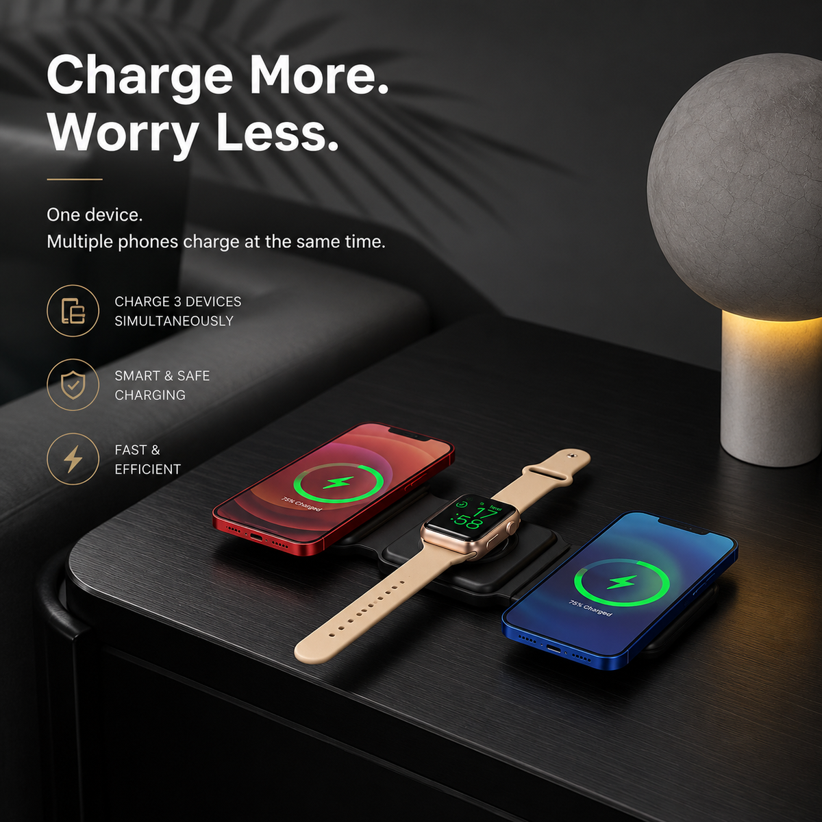Premium 3-in-1 Wireless Charger Foldable Aluminum Charging Station MagSafe Compatible 15W Fast Magnetic Charging Dock Portable Desktop Stand Hub
