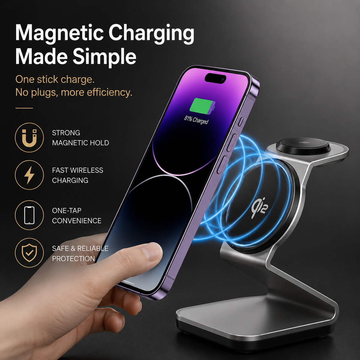 Premium 3-in-1 Wireless Charger Foldable Aluminum Charging Station MagSafe Compatible 15W Fast Magnetic Charging Dock Portable Desktop Stand Hub