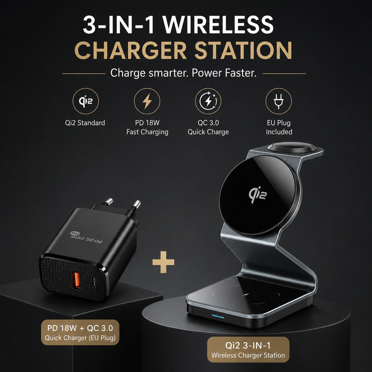 Premium 3-in-1 Wireless Charger Foldable Aluminum Charging Station MagSafe Compatible 15W Fast Magnetic Charging Dock Portable Desktop Stand Hub